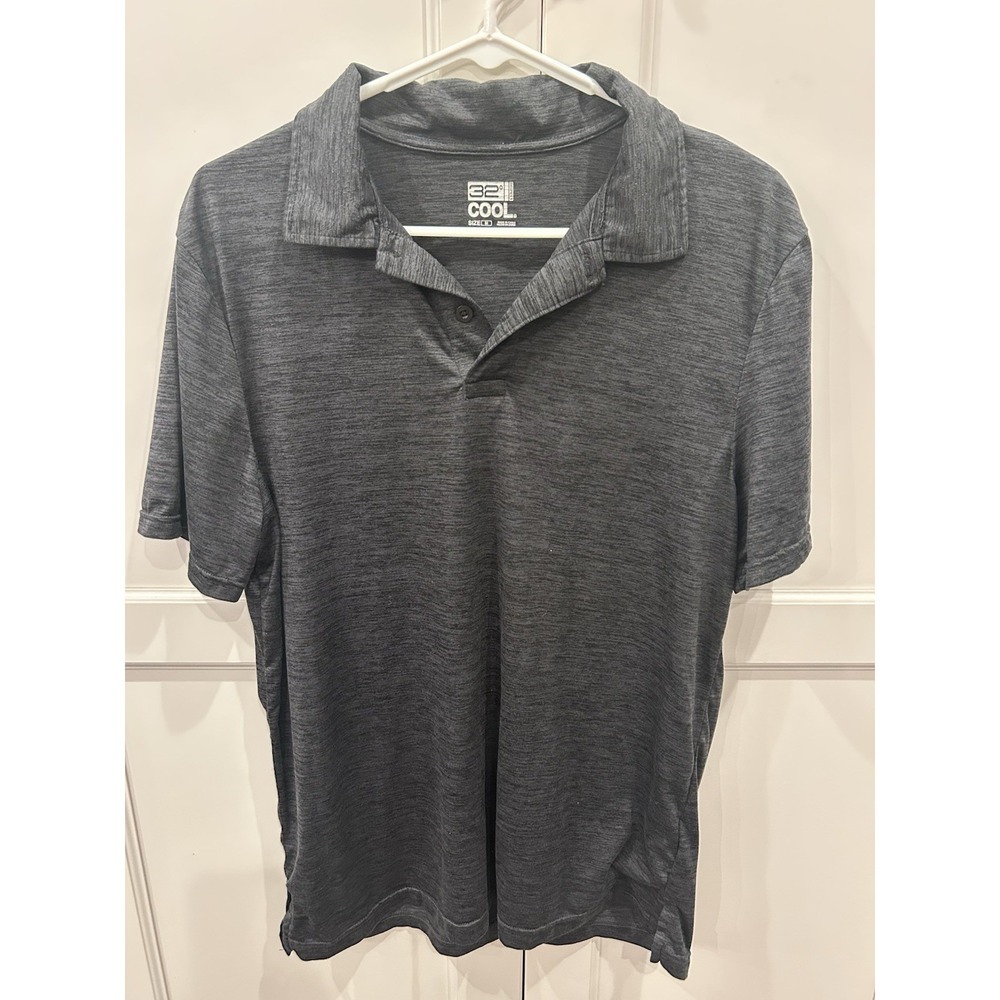 32 Degrees Cool Men's Solid Gray Short Sleeve Collared Button Polo Shirt Size M